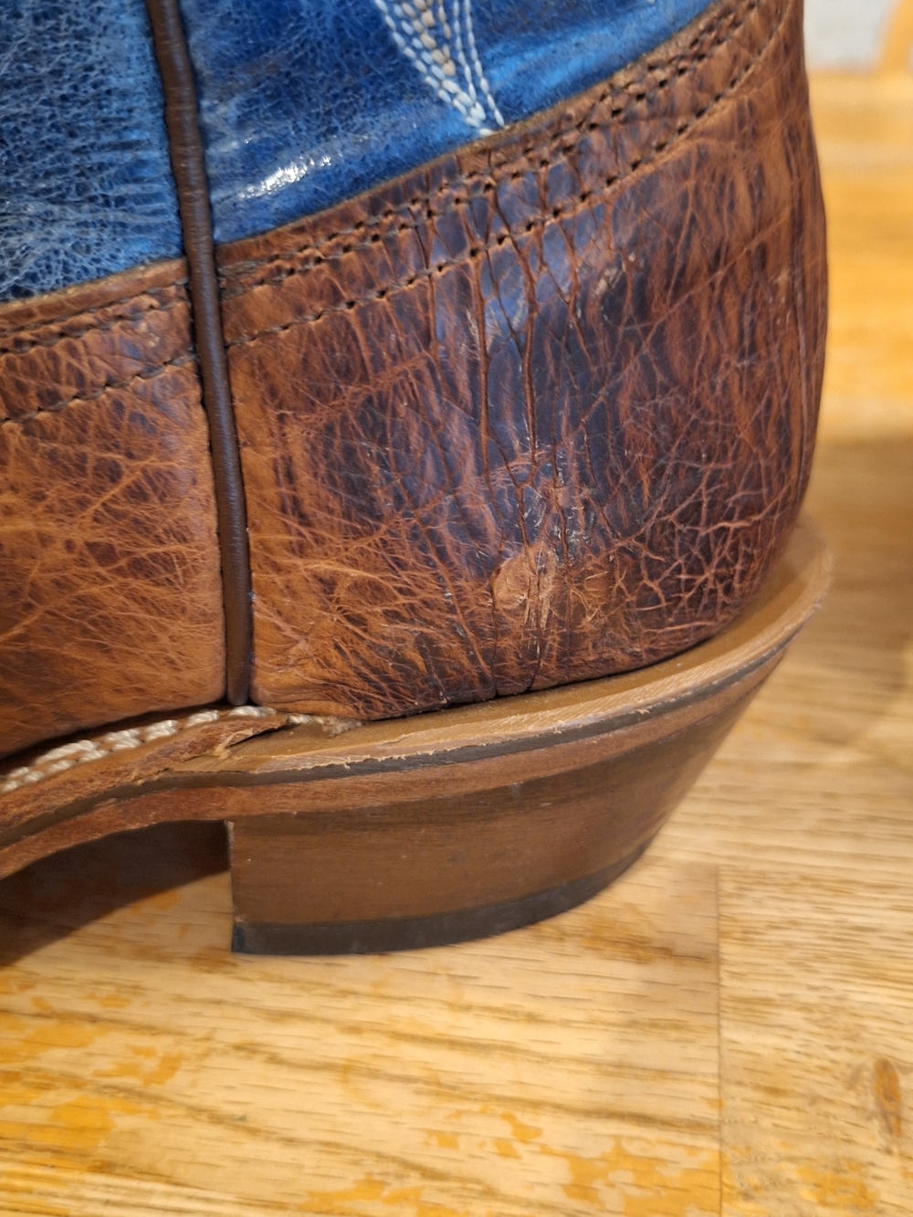 Men's BOULET Blue and Brown Western Cowboy Boots - Leather Pull-On - Picture 12 of 14